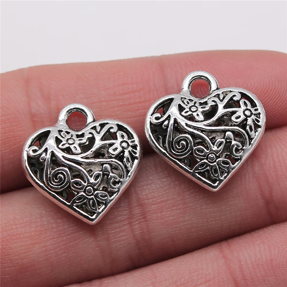 20x21mm 2.6g Multicolor Zinc Alloy 3D Hollow Heart Charm Pendant for Bracelet Necklace Making