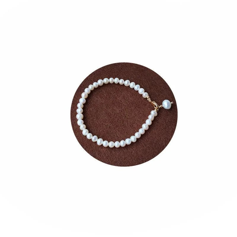 French Vintage Natural Freshwater Pearl 14K Gold Plated Geometric Bracelet For Women