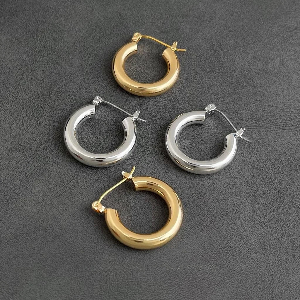 14K Gold Plated Copper Round Geometric Drop Earrings Minimalist Everyday Jewelry