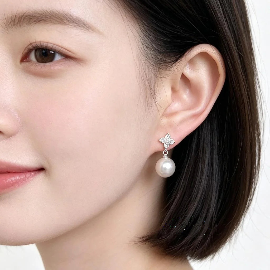 Light Luxury Eco-Friendly Copper Micro Pave Zircon Pearl Geometric Drop Earrings