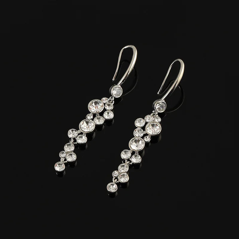 Elegant Luxury Spiral Hoop Rhinestone Tassel Alloy Stud & Clip On No Piercing Long Drop Earrings