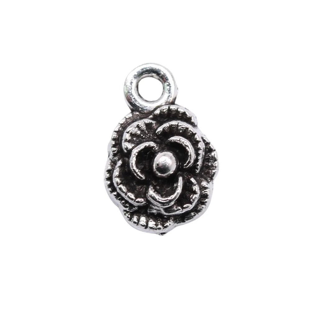 14x10mm 0.8g Antique Silver Zinc Alloy Flower Charm Pendant for Bracelet Earring Jewelry Making