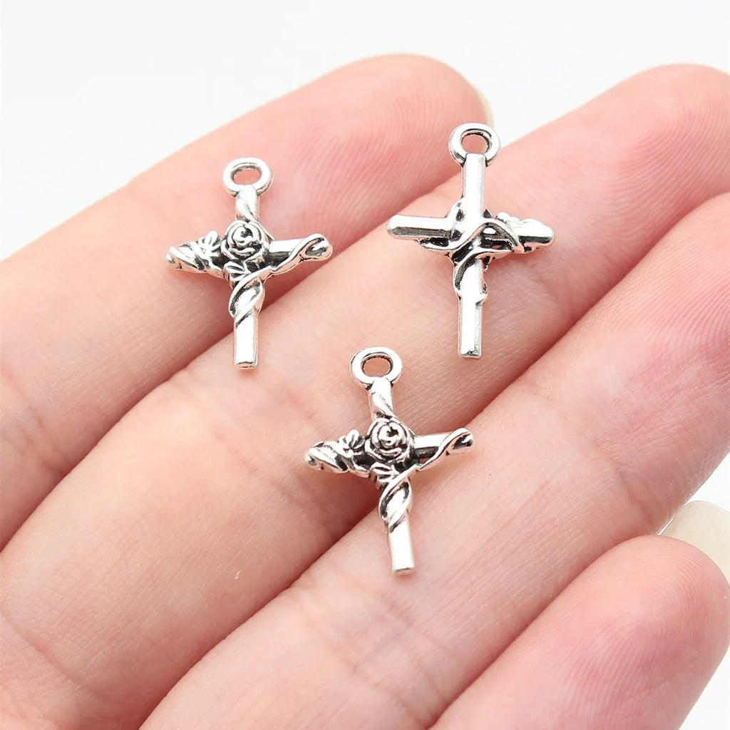 18x13mm 0.6g Antique Silver Zinc Alloy Flower Cross Charm Pendant for DIY Necklace Bracelet Jewelry Making