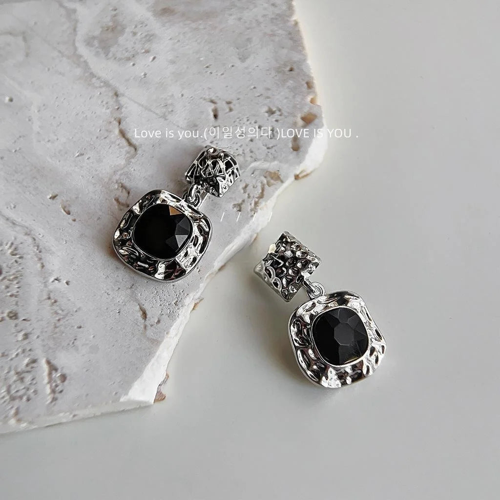 Silver Plated Metal Square Geometric Drop Earrings Minimalist Commuter Style Jewelry for Women