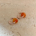 Rose Gold Plated Copper Natural Stone Stud Earrings French Vintage Round Tiger Eye Red Agate