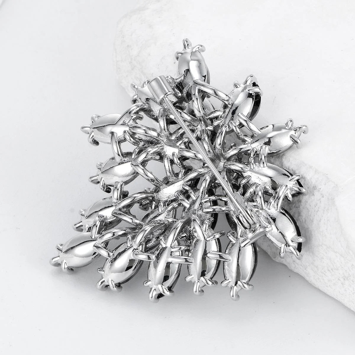Luxury Firework Flower Rhinestone Brooch In Silver Alloy, Elegant Women's Lapel Pin Suit Accessory