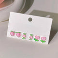 Sweet Peach Resin Mini Stud Earrings 3 Piece Silver Plated Pin Cute Fruit Petal Jewelry