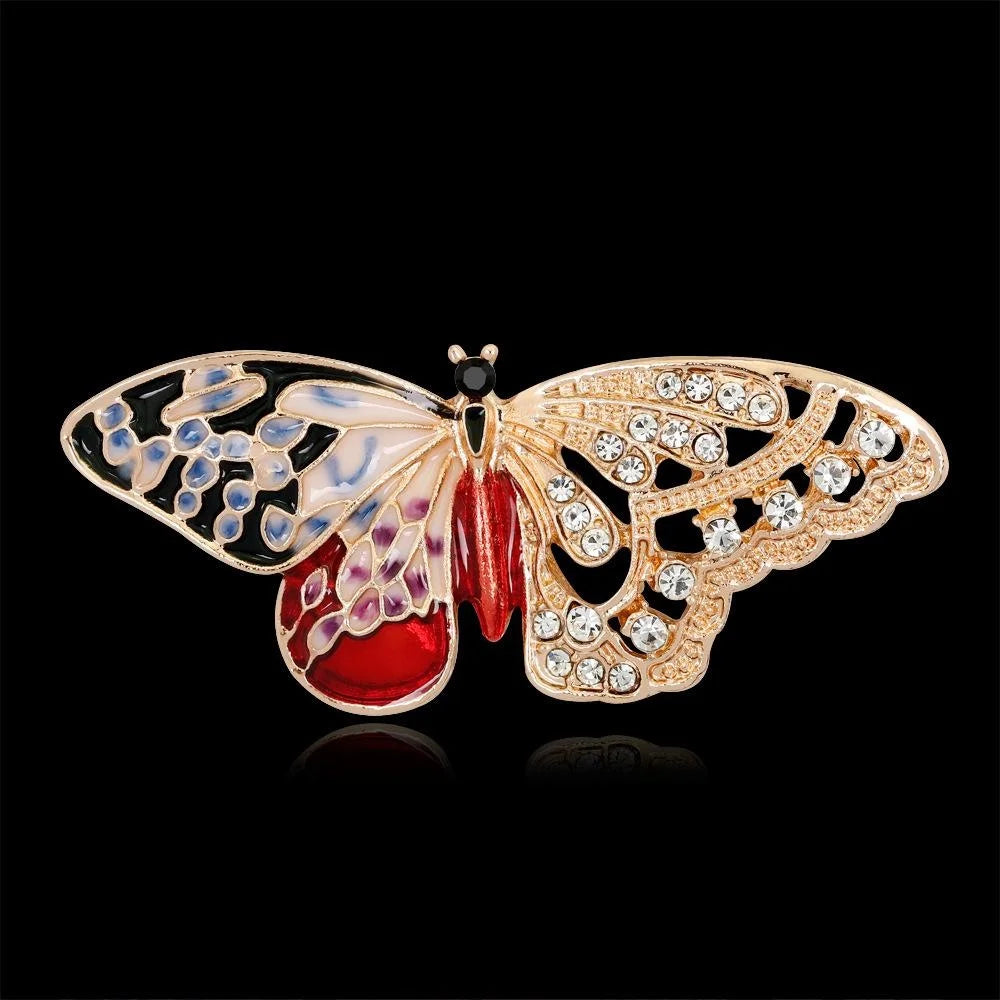 Elegant Enamel Butterfly Brooch With Rhinestone Alloy Wings, Women's Lapel Pin Corsage Suit Accessory Gift