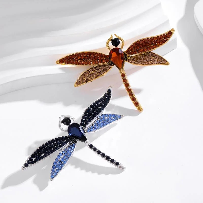Elegant Dragonfly Rhinestone Alloy Brooch With Pearl Accent, Colorful Insect Lapel Pin Corsage Gift