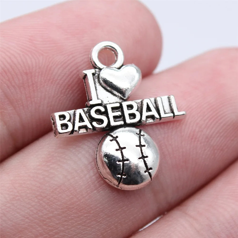 21x18mm 1.4g Antique Silver Zinc Alloy I LOVE BASEBALL Sports Charm Pendant for Bracelet Making