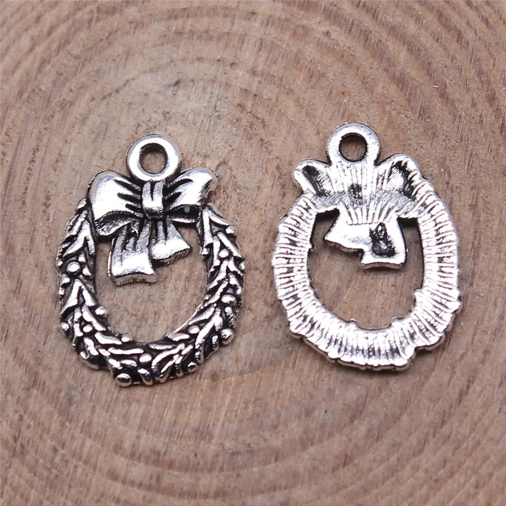 16x12mm 0.65g Antique Silver Zinc Alloy Christmas Bow Wreath Butterfly Charm Pendant for DIY Jewelry Making
