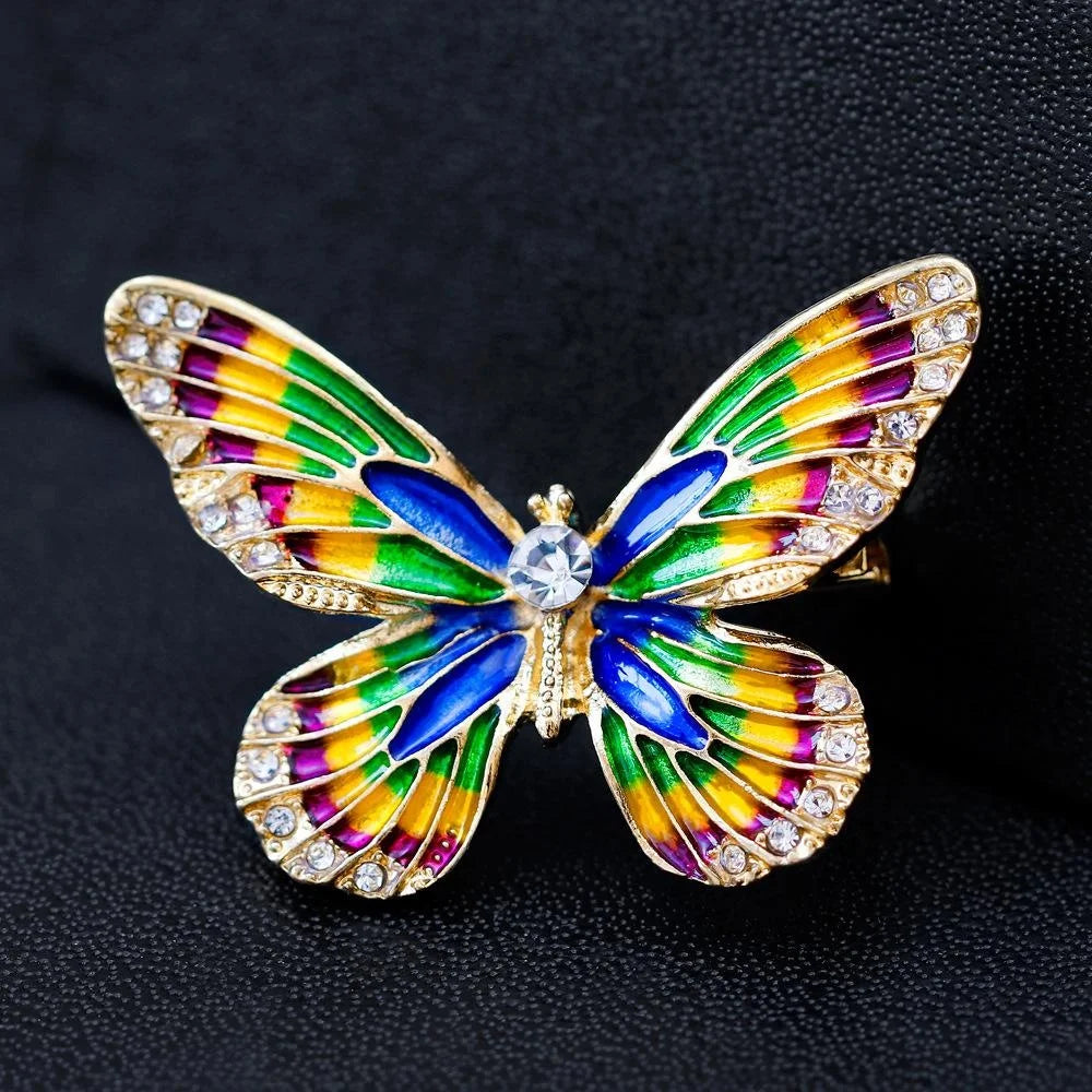 Elegant 3D Enamel Butterfly Brooch Alloy Rhinestone Lapel Pin Corsage For Women's Suit Accessory Gift