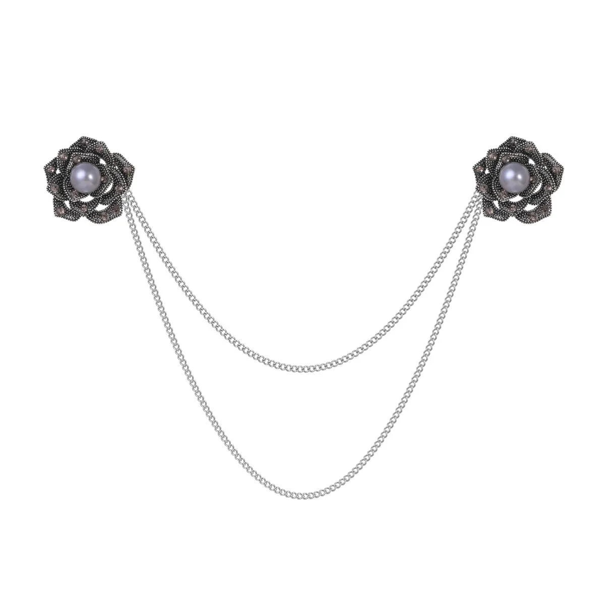 Elegant Korean Camellia Pearl Brooch With Gold Chain And Rhinestone Zircon, Women's Lapel Pin Suit Accessory