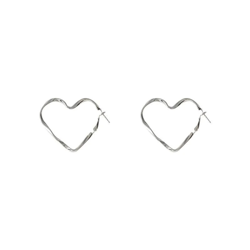 Silver Plated Copper Heart Stud Earrings For Women Korean Japanese Fashion Jewelry