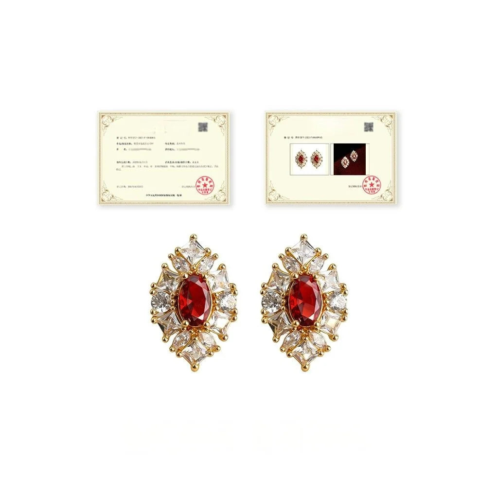 Light Luxury Vintage Geometric Waterdrop Zircon Copper Stud Earrings
