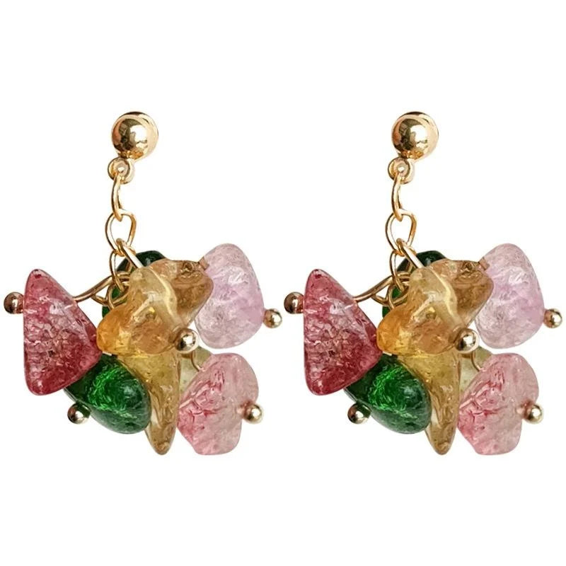 Forest Style Handmade Irregular Geometric Glass Crystal Stud Earrings With Silver-Plated Pins