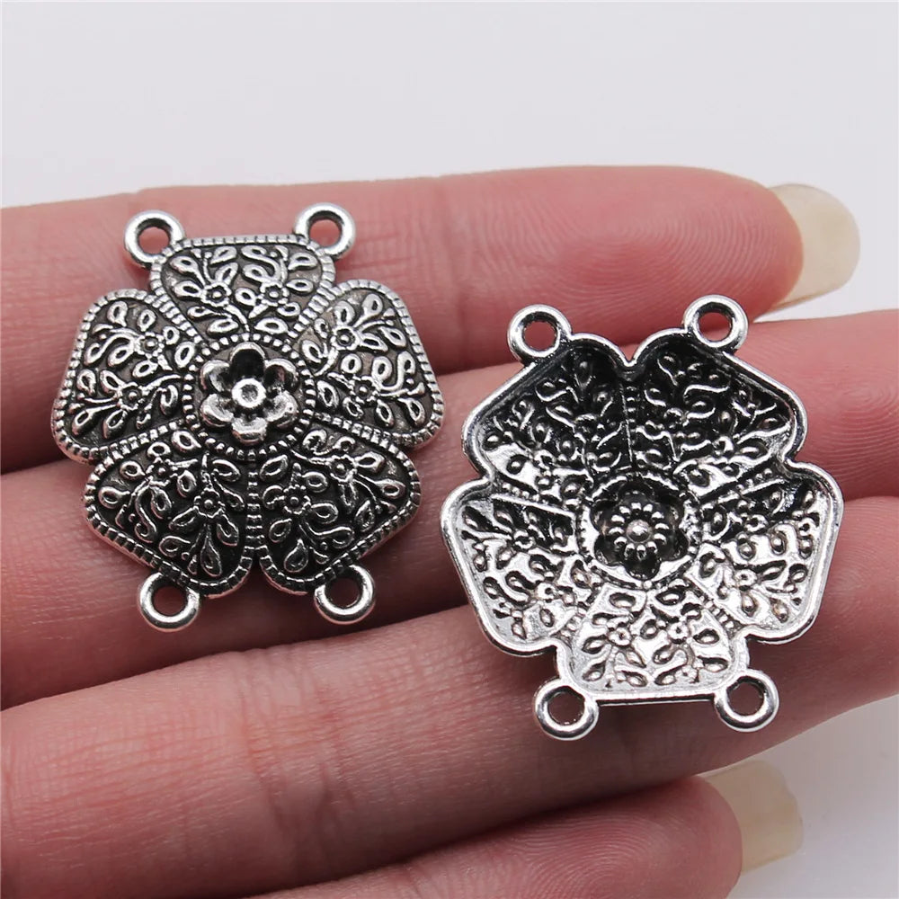 28x31mm 3.8g Antique Silver Zinc Alloy Four Hole Body Chain Connector Charm for DIY Jewelry Making
