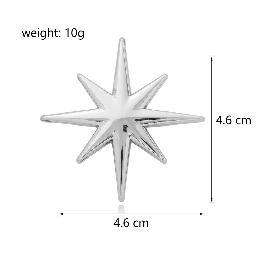 Luxury Eight Point Star Alloy Brooch, Polished Gold Irregular Lapel Pin For Women's Suit Accessory Gift