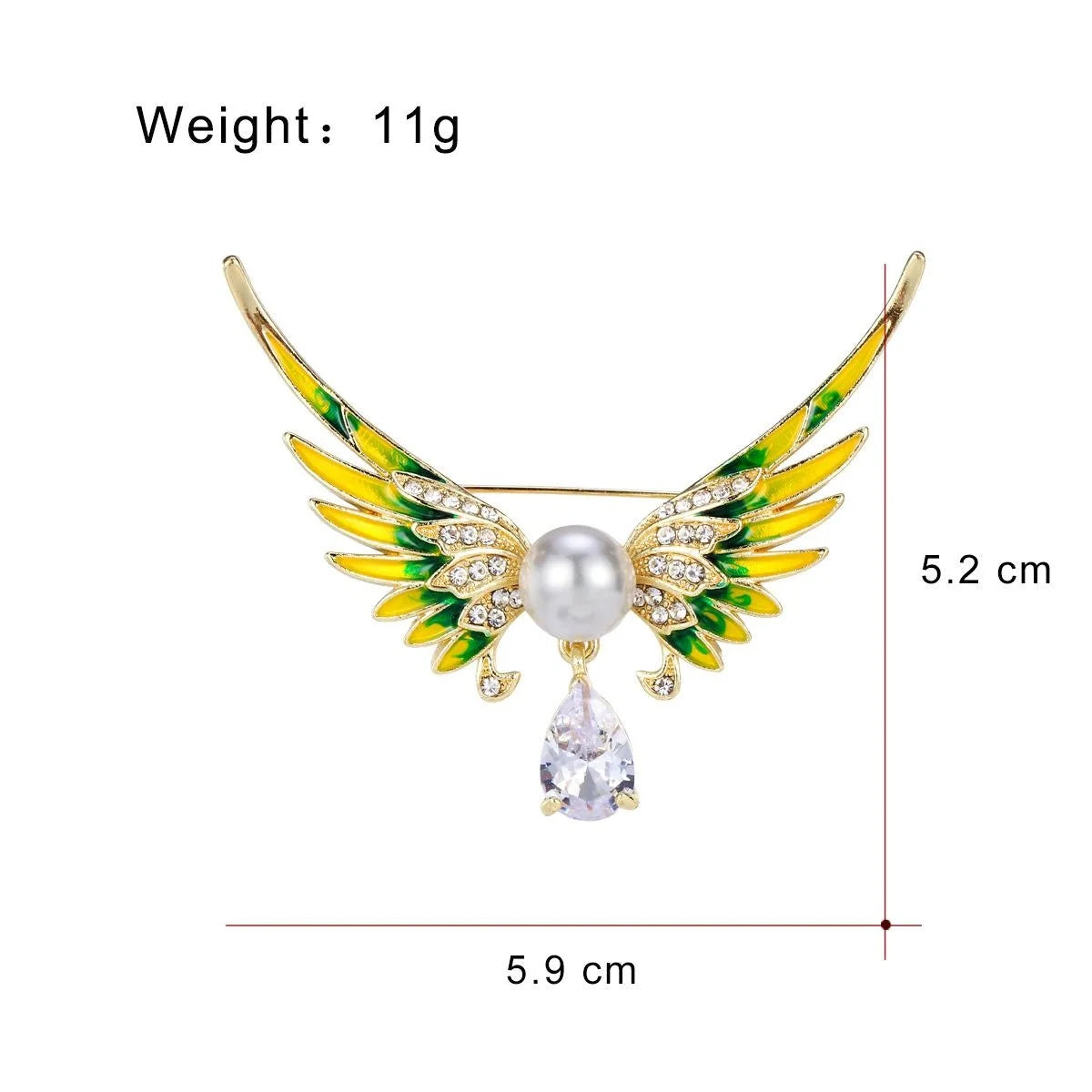 Elegant Enamel Angel Wings Brooch With Rhinestones Pearl And Crystal Drop, Women's Lapel Pin Gift