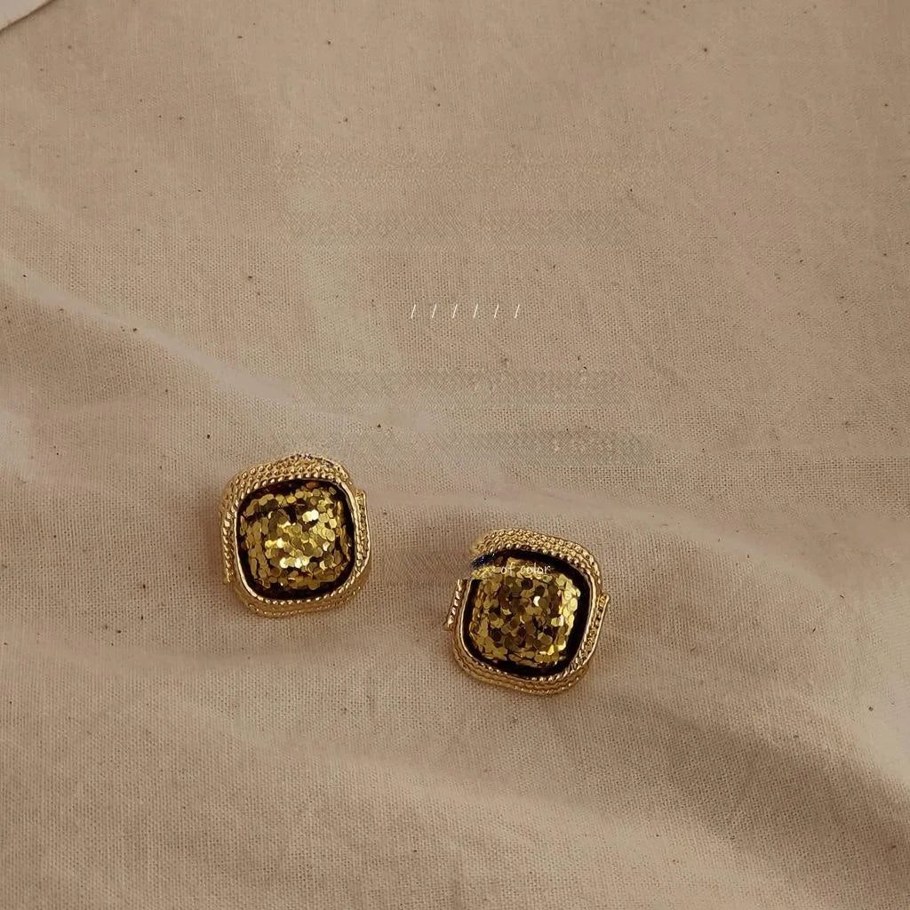 Vintage Palace Style Square Gold Copper Stud Earrings And 14K Plated Finish