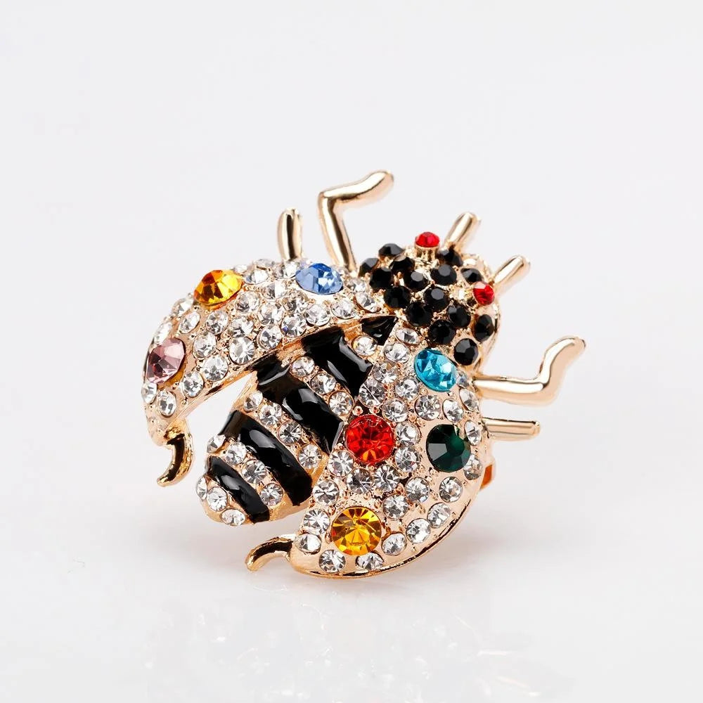 Cute Rhinestone Ladybug Brooch With Enamel Wings, Creative Women's Lapel Pin Corsage Suit Accessory Gift