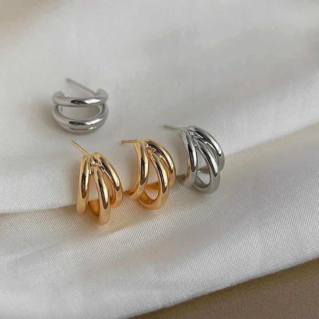 14K Gold Plated Copper Geometric Line Hoop Drop Earrings Luxury Office Jewelry