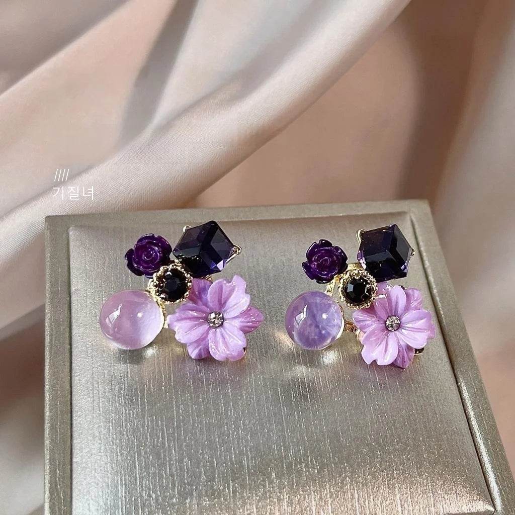 Forest Style 14K Plated Copper Amethyst Flower Stud Earrings