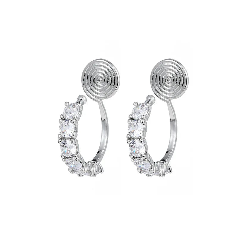 Elegant Spiral Disc Zircon Rhinestone Hoop Stud & Clip On No Piercing Alloy Small Huggie Earrings
