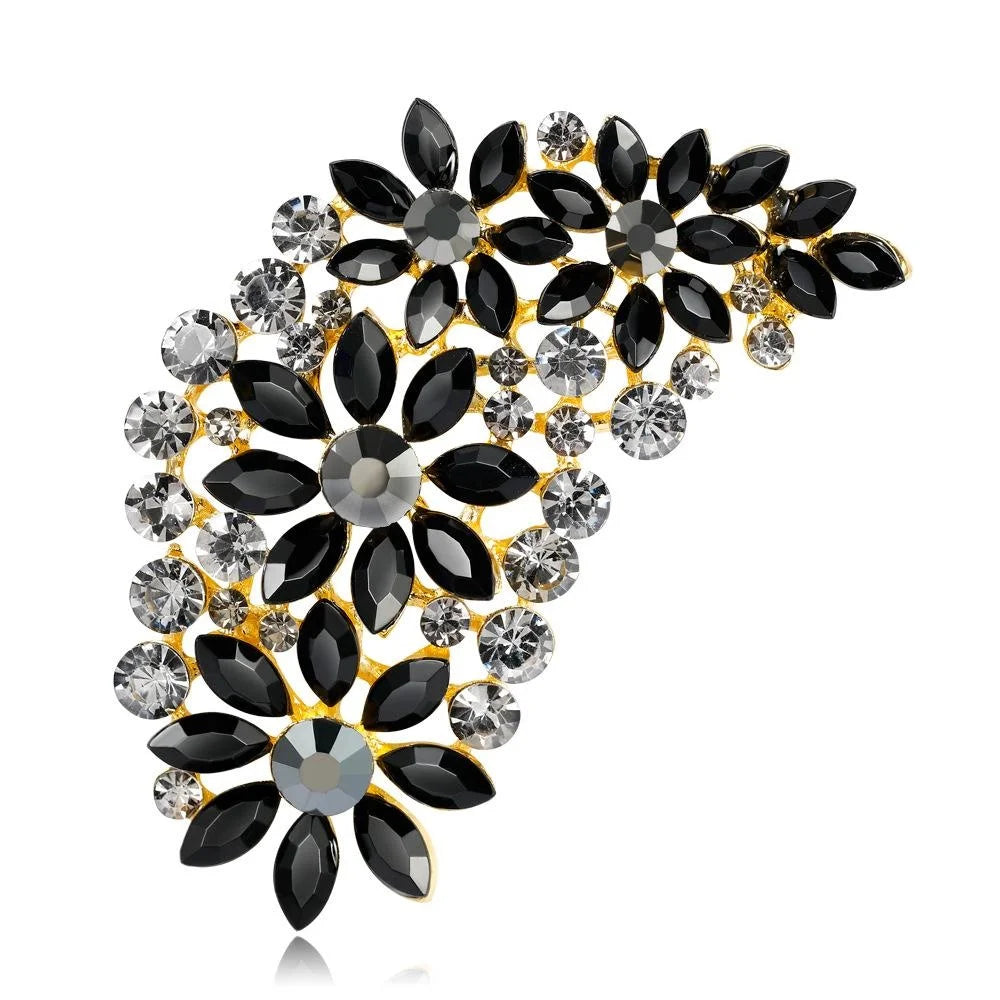 Elegant Crystal Rhinestone Floral Feather Brooch With Marquise Stones, Women's Lapel Pin Corsage Gift