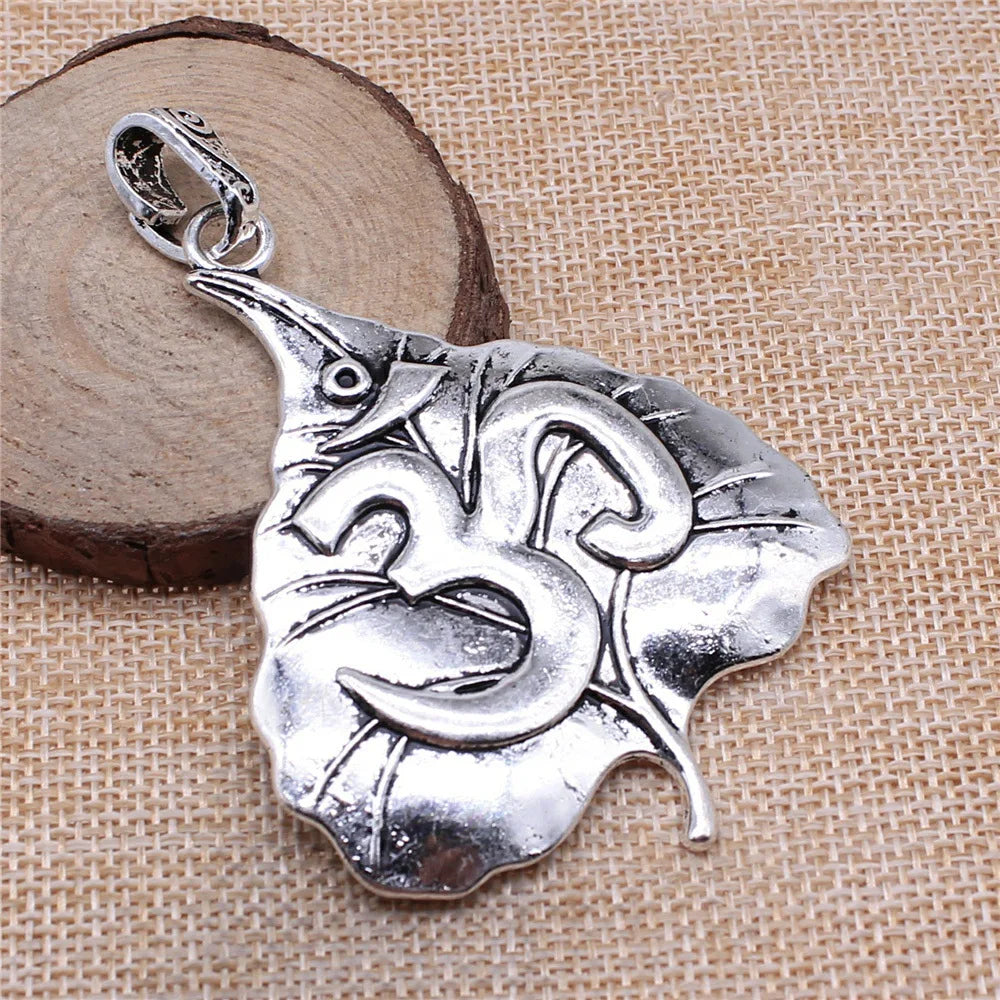 74x56mm 21g Zinc Alloy Bodhi Leaf OM Yoga Symbol Charm Pendant for DIY Necklace Jewelry Making