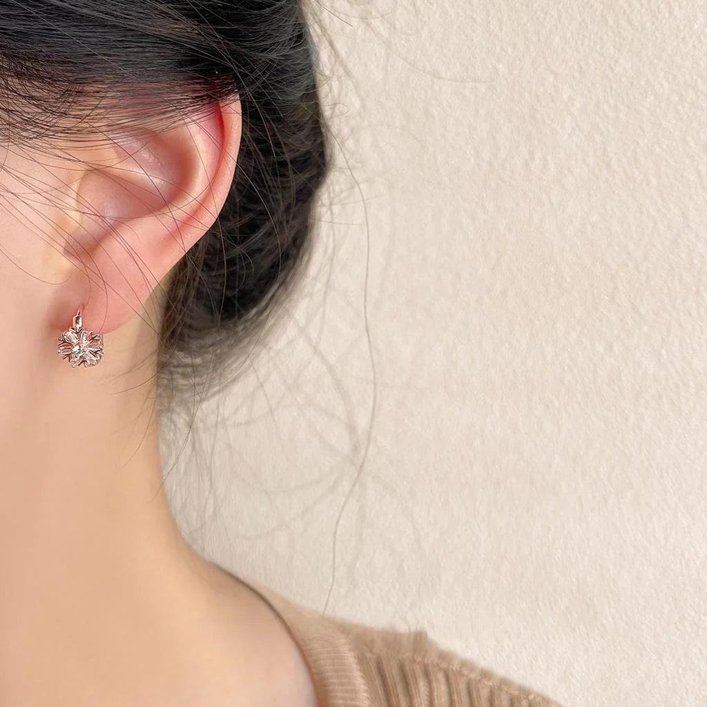 Rose Gold Plated Copper Snowflake Stud Earrings With Micro Pave Zircon Minimalist Style