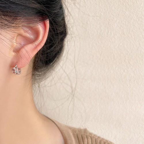 Rose Gold Plated Copper Snowflake Stud Earrings With Micro Pave Zircon Minimalist Style