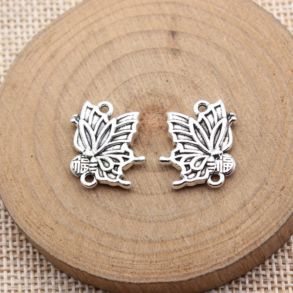 18x15mm 2.3g Antique Silver Zinc Alloy Butterfly Double Sided Charm Pendant for Necklace Bracelet Jewelry Making