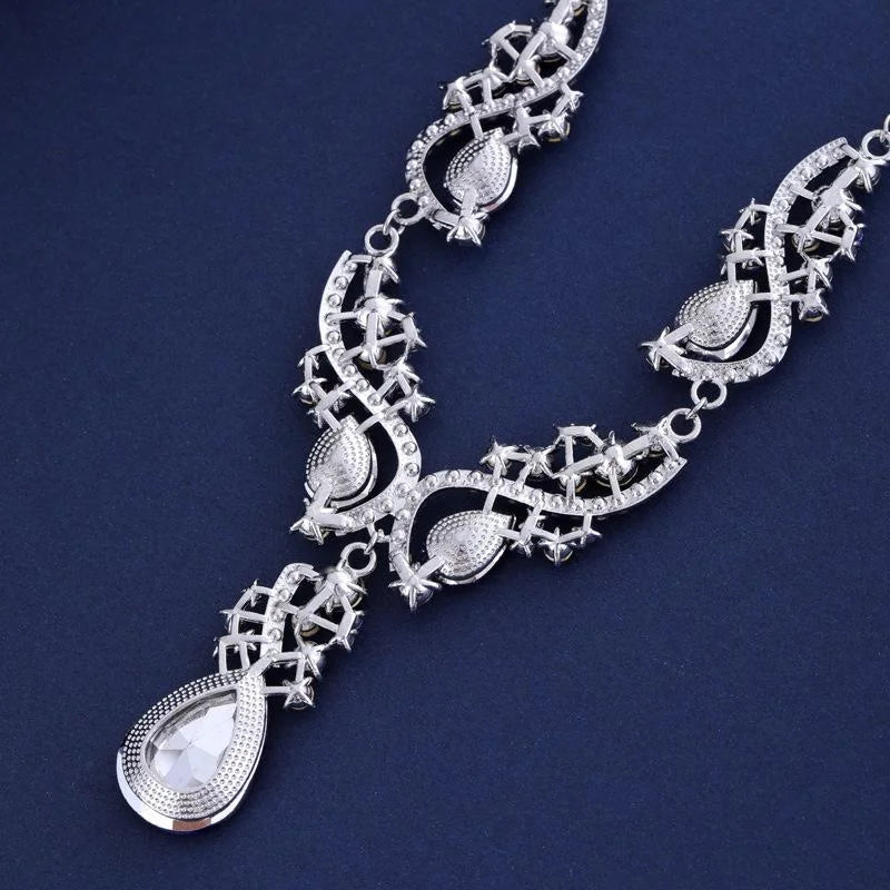 Luxury Bridal Rhinestone Crystal Necklace And Earrings Jewelry Set For Women Wedding Party Banquet Gift