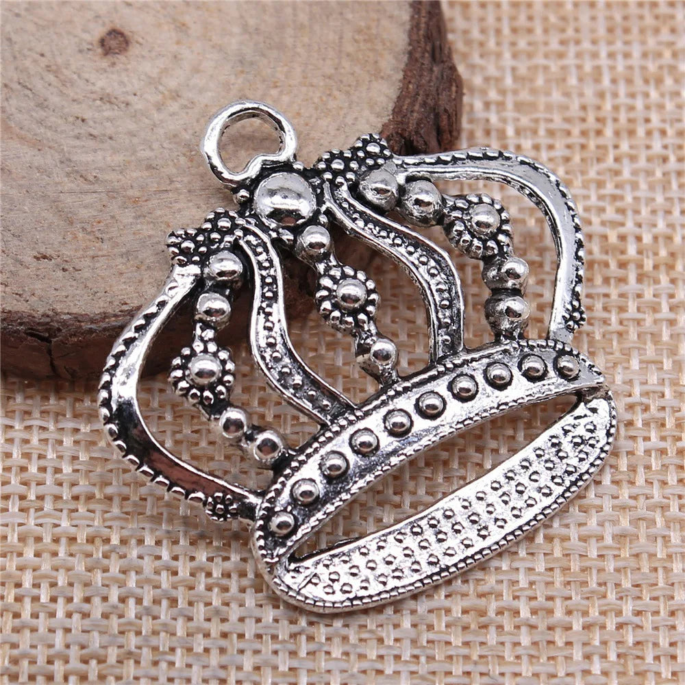 42x41mm 6.7g Antique Silver Zinc Alloy Large Crown Charm Pendant for DIY Necklace Bracelet Making