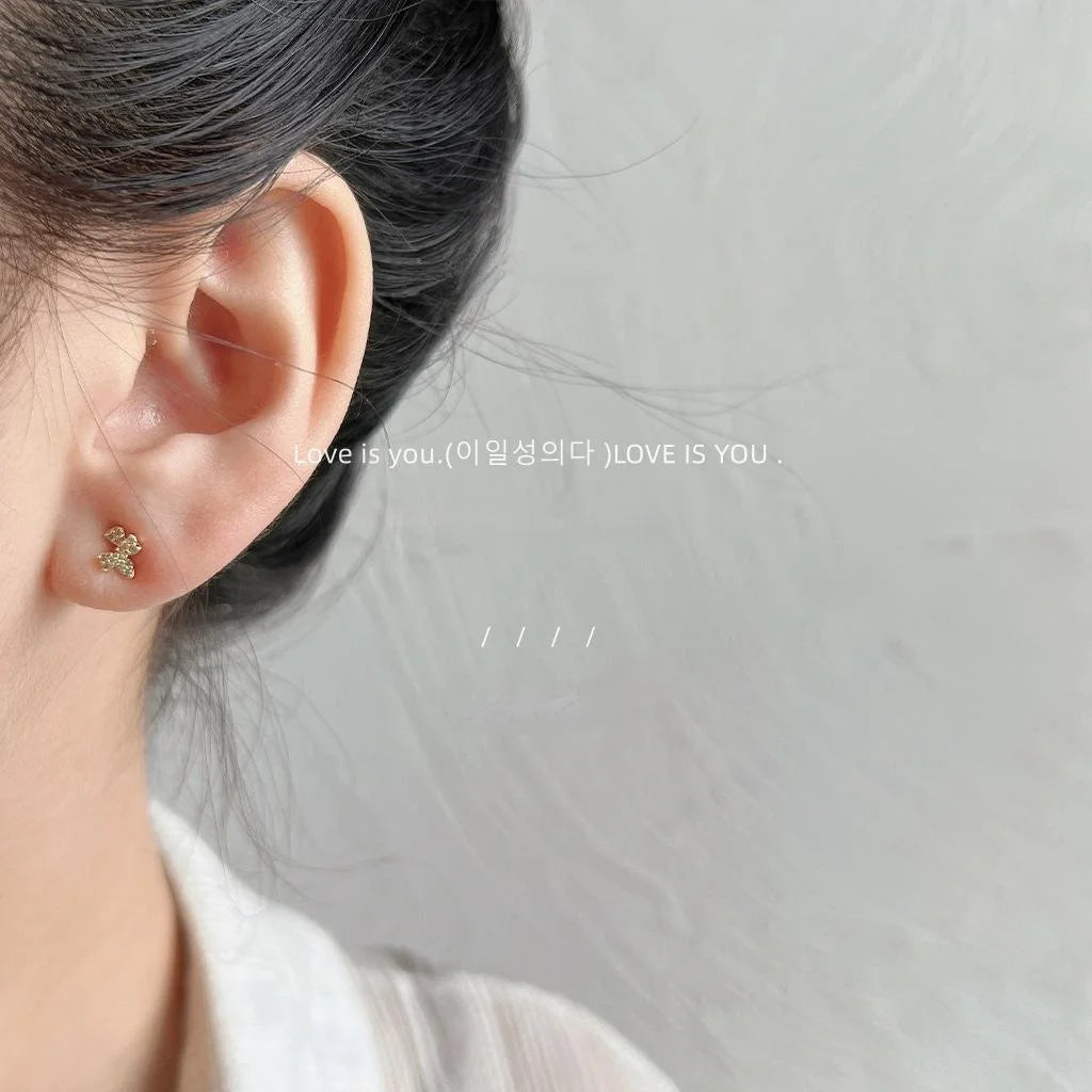 Mini Floral Zircon Micro Pave 14K Plated Eco Copper Stud Earrings For Minimalist Office Style
