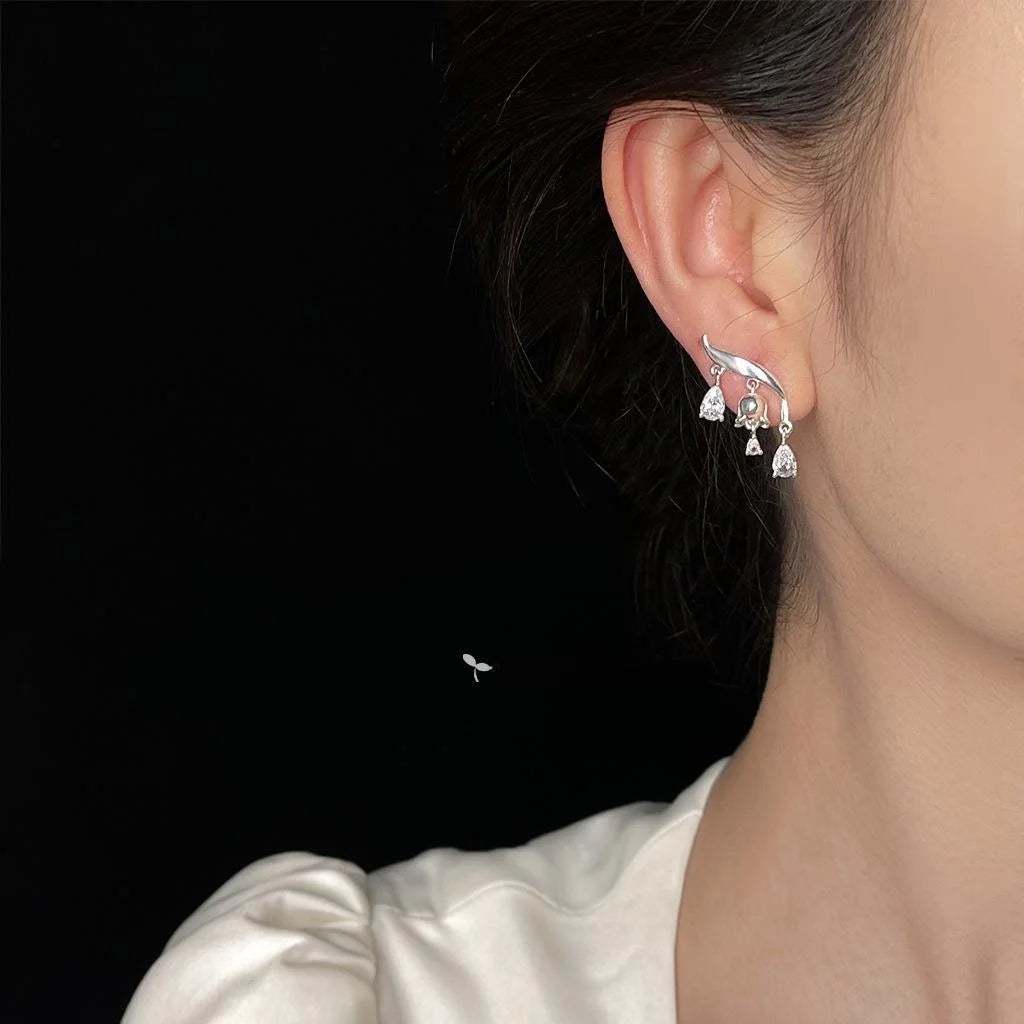 Light Luxury Copper Lily Of The Valley Flower Micro Pave Zircon Tassel Drop Earrings