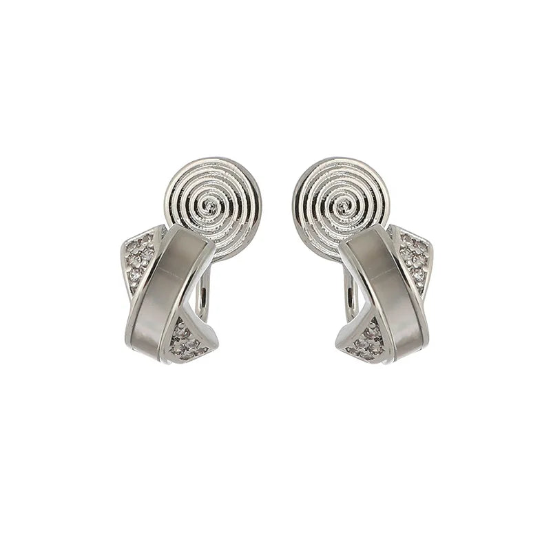Elegant Shell Cross Mother Of Pearl Zircon Alloy Stud & Clip On No Piercing Geometric Hoop Earrings