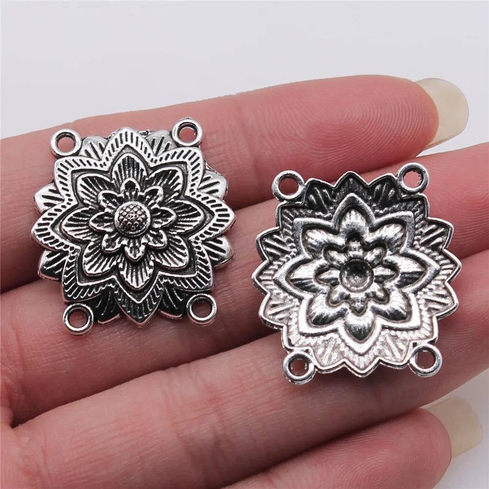 27x28mm 2.7g Antique Silver Zinc Alloy Four Hole Body Chain Connector Charm for DIY Body Jewelry