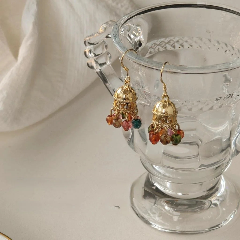 Handmade Colorful Glass Copper Drop Earrings Ethnic Geometric Ring Line Vacation Style