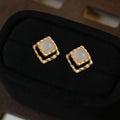 French Vintage Geometric Square Lace Copper Resin Stud Earrings, Minimalist Commuter Jewelry
