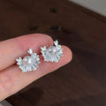 Micro Pave Zircon Pearl Ruffle Stud Earrings Copper Geometric Minimalist Office Jewelry