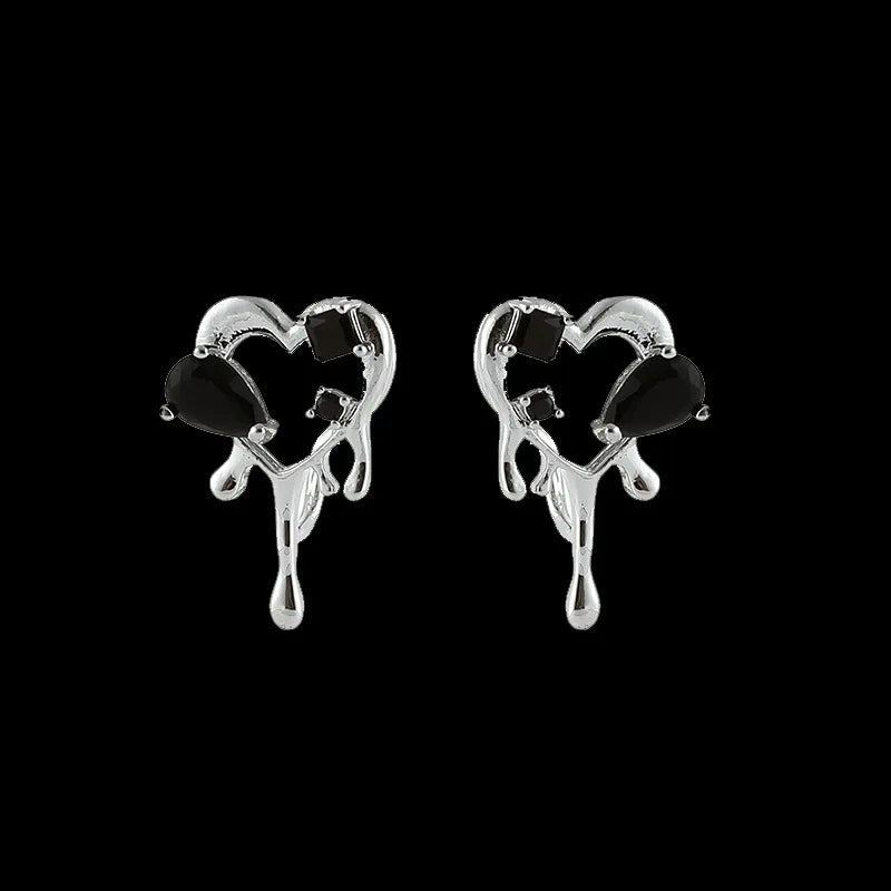 Elegant Black Heart Alloy Drip Stud & Clip On No Piercing Women's Fashion Statement Earrings