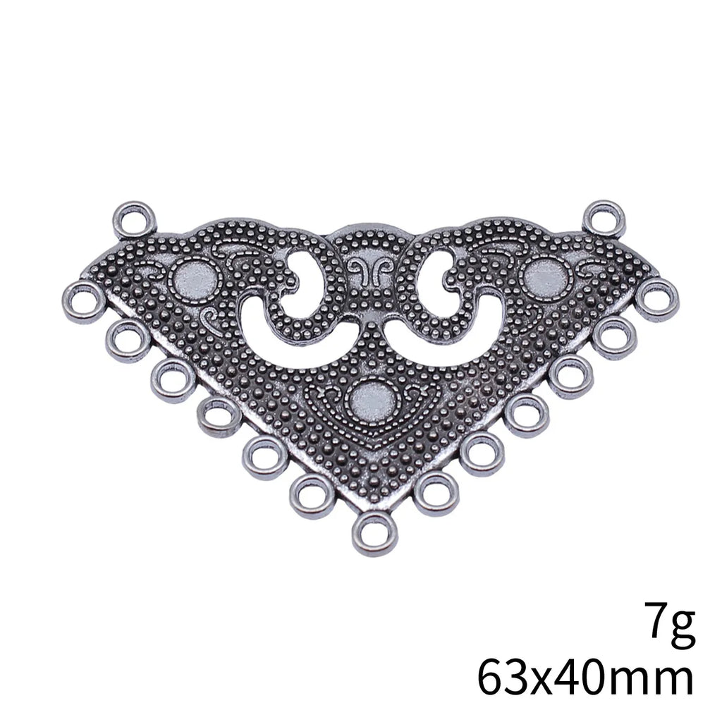 63x40mm 7g Antique Silver Zinc Alloy Triangle Multi Hole Connector Charm for Necklace Making