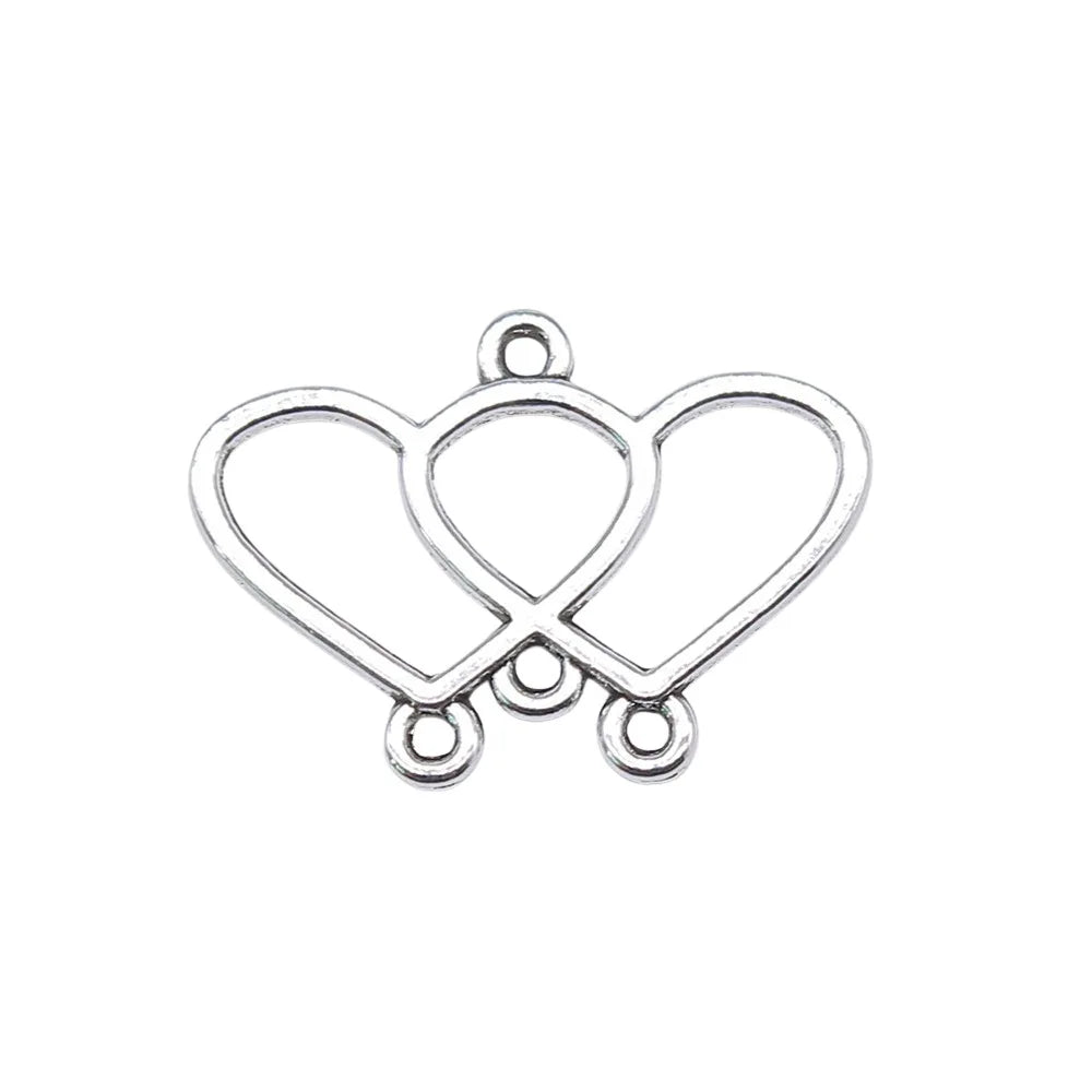 22x15mm 0.7g Antique Silver Zinc Alloy Double Heart Connector Charm for DIY Earring Jewelry Making