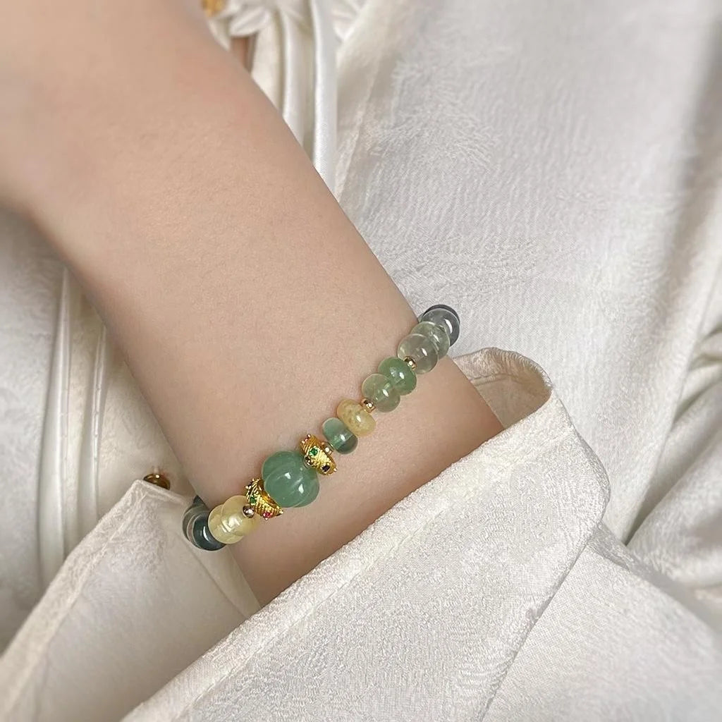 Handmade Natural Stone Bracelet With Zircon Inlay Irregular Geometric Sweet Forest Style Beads