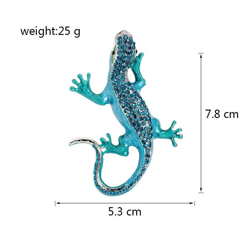 Luxury Enamel Gecko Lizard Brooch With Champagne Rhinestones, Elegant Lapel Pin Corsage Suit Accessory