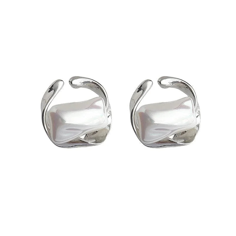 Sweet Cool Geometric Square Candy Pearl Stud Earrings, High Gloss Pearl Luxury Commuter Jewelry