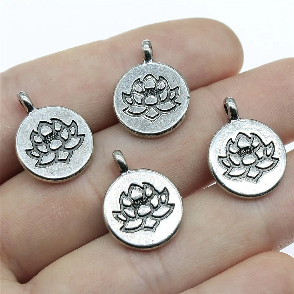 19x15mm 2g Zinc Alloy Double Sided Lotus Yoga Charm Pendant for DIY Necklace Bracelet Making