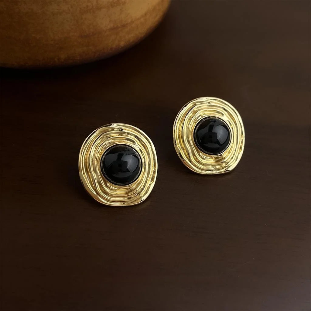 Vintage Minimalist Textured Round Copper Stud Earrings, Geometric Fashion Jewelry